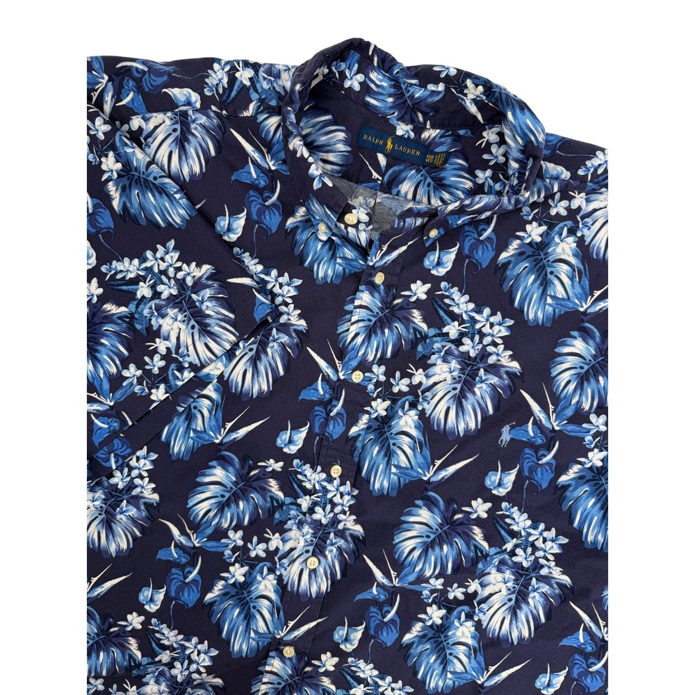 Ralph Lauren Mens 4XB Navy Blue Tropical Floral Cotton Short Sleeve Button Down